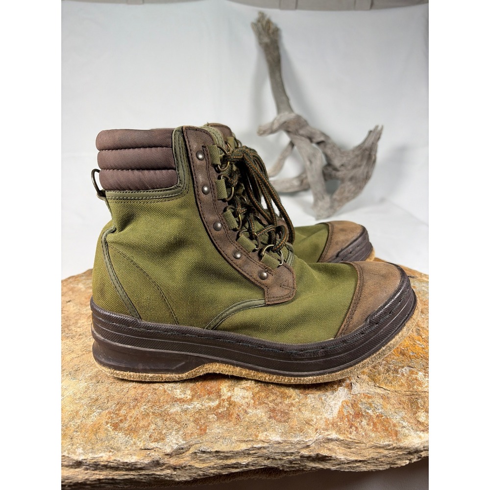 Orvis Mens Wading Boots Olive Green Canvas Felt Sole Fly Fishing Size 8 2676